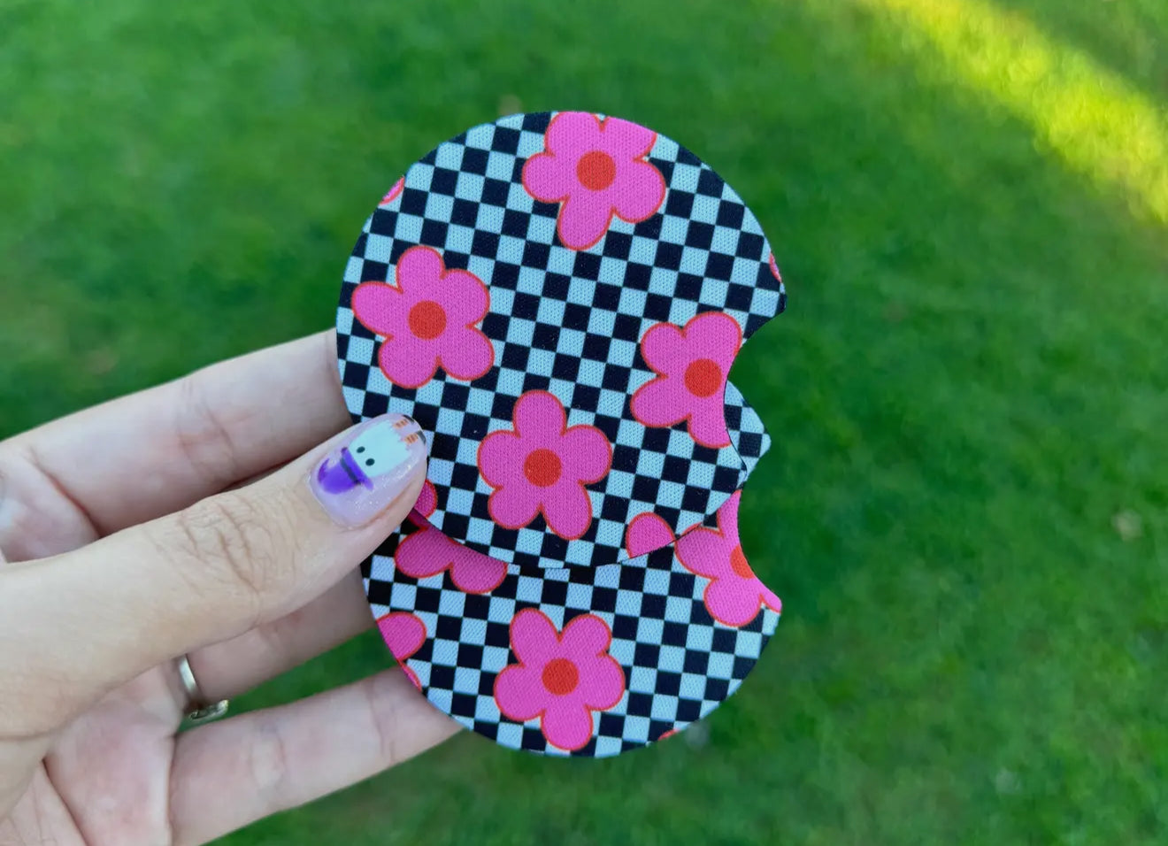 Car Coaster Set: Checkered Flowers