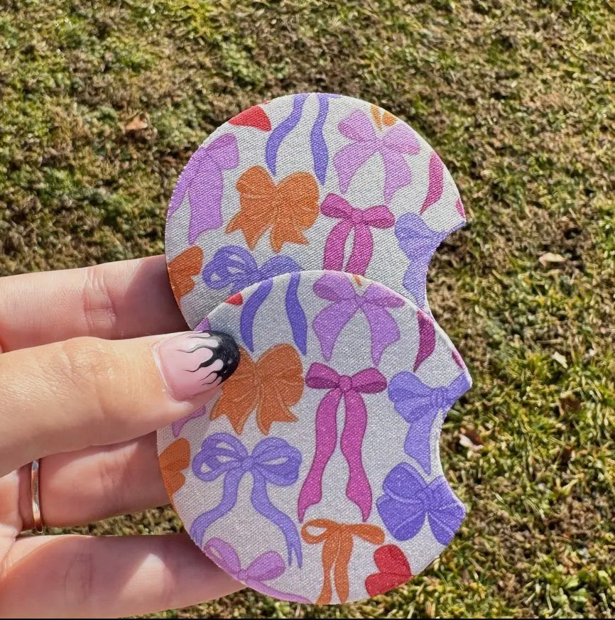 Car Coaster Set: Pink & Purple Bows