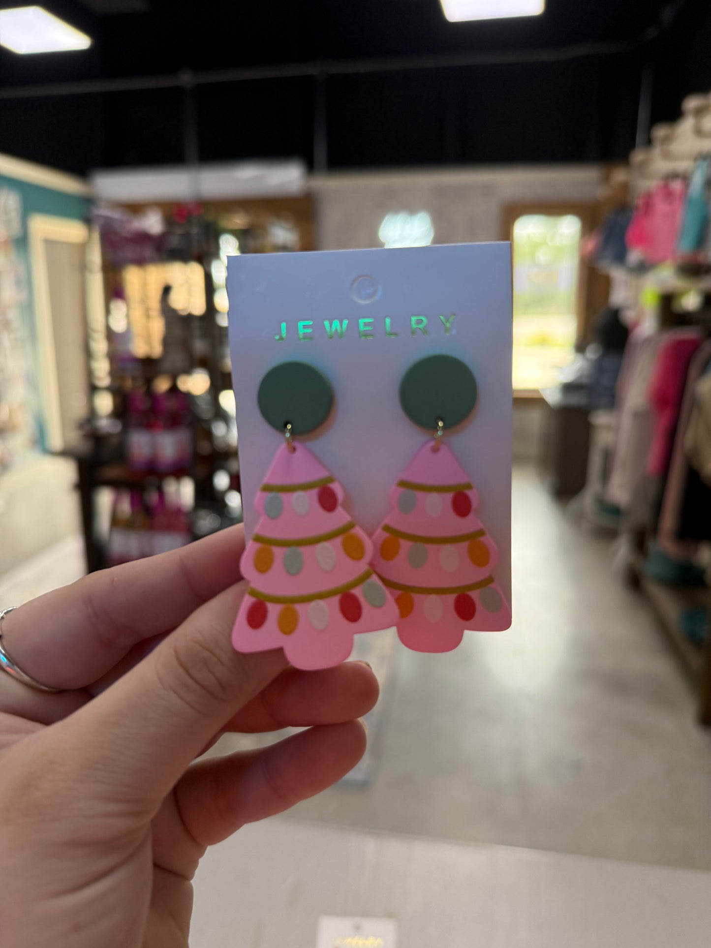 Pink Christmas Tree Earrings