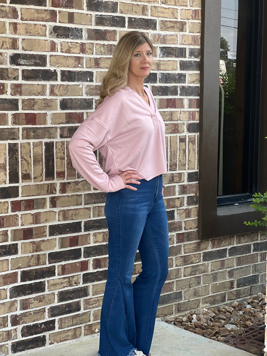 Rowan Raw Hem Hoodie Sweatshirt in Blush