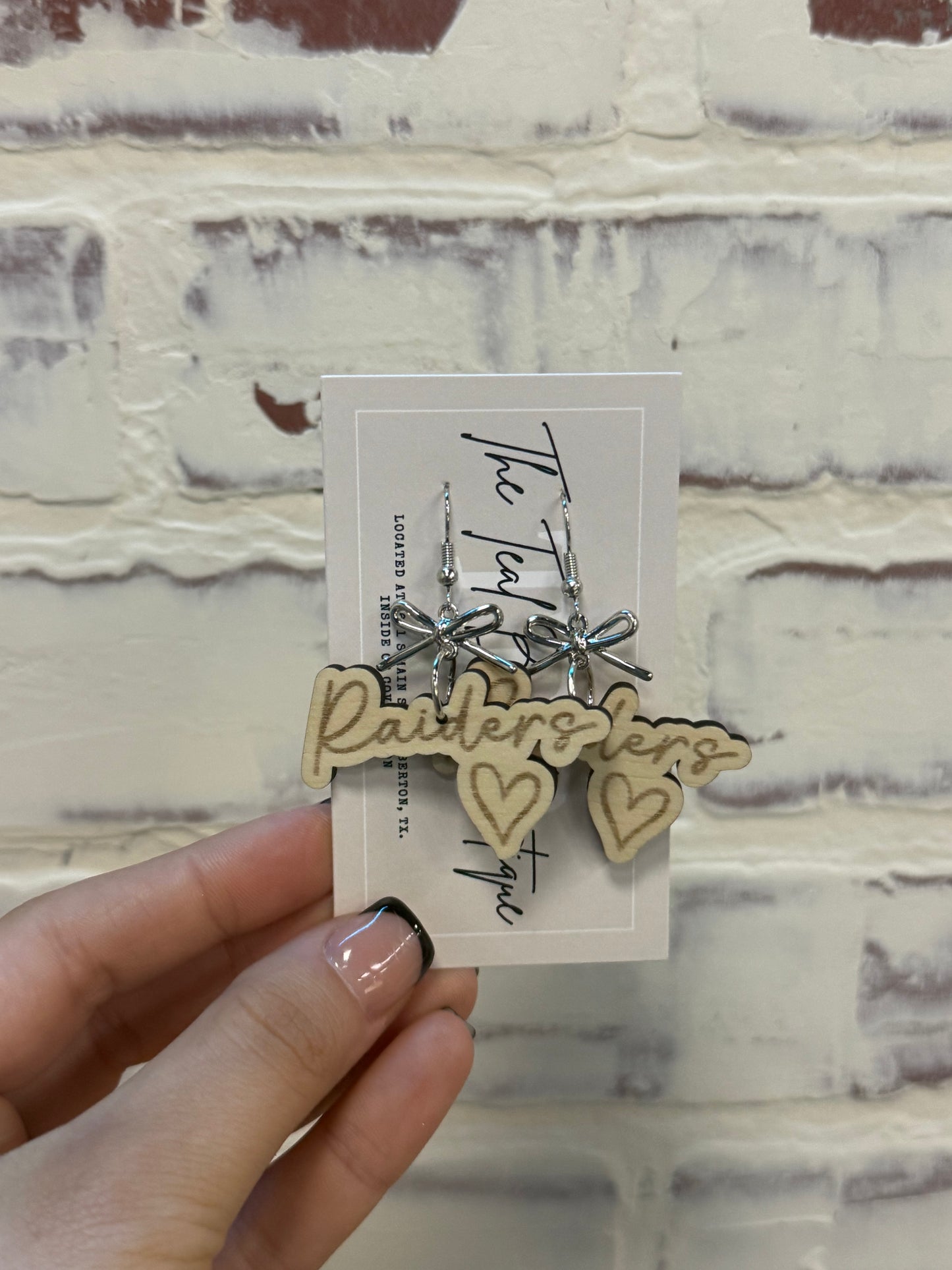 Wooden Raider Heart & Bow Earrings