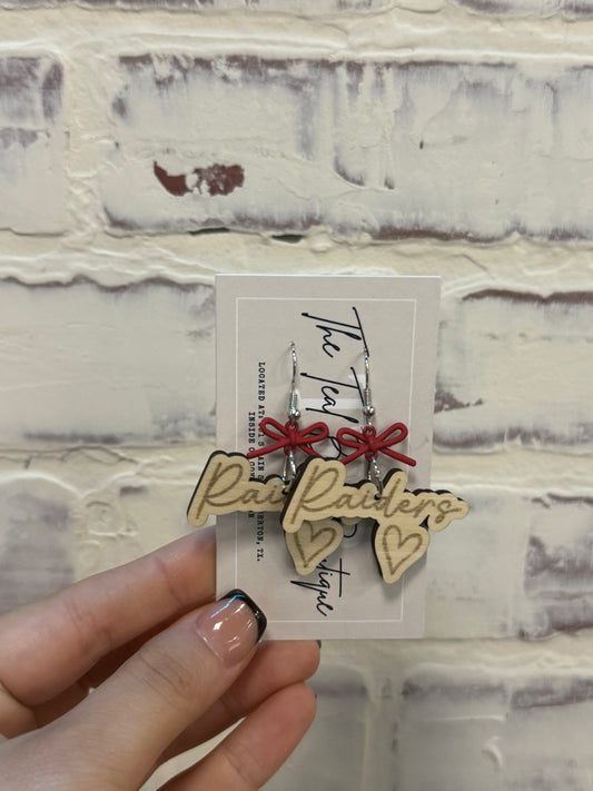 Wooden Raider Heart & Bow Earrings