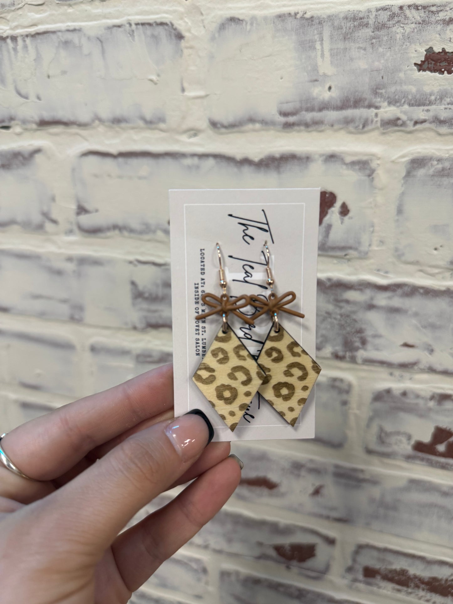 Wooden Cheeta Bow Earrings