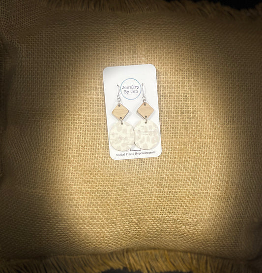 White Oak Diamond & Cream Cork Earrings