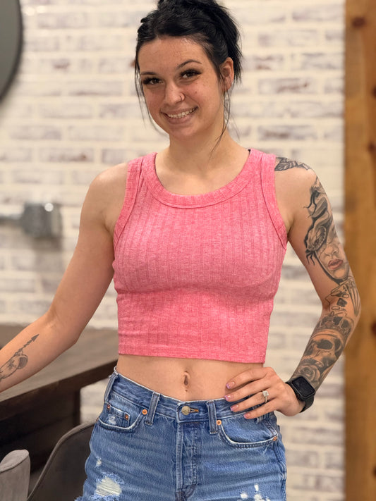 Ribbed Boat Neck Cropped Top