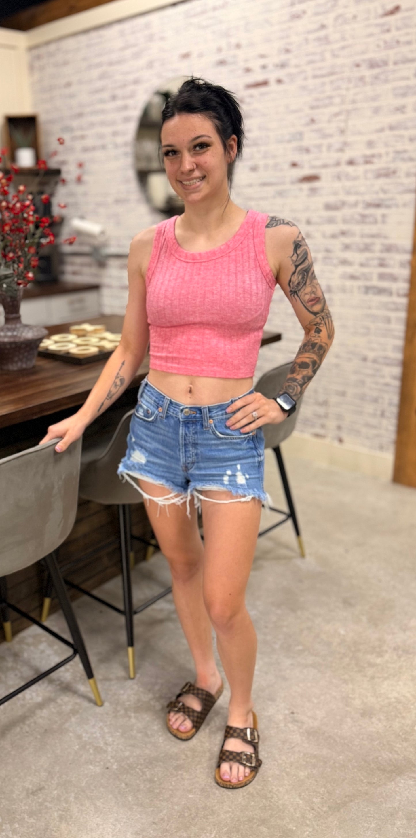 Ribbed Boat Neck Cropped Top