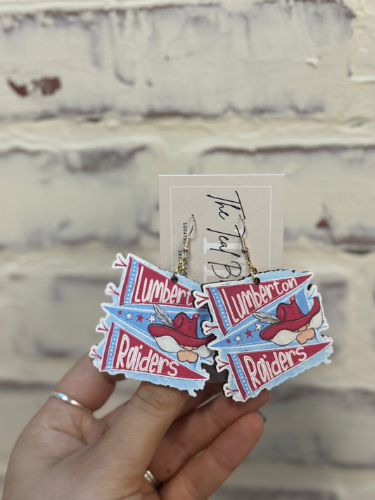 Lumberton Raiders Flag Wooden Earrings