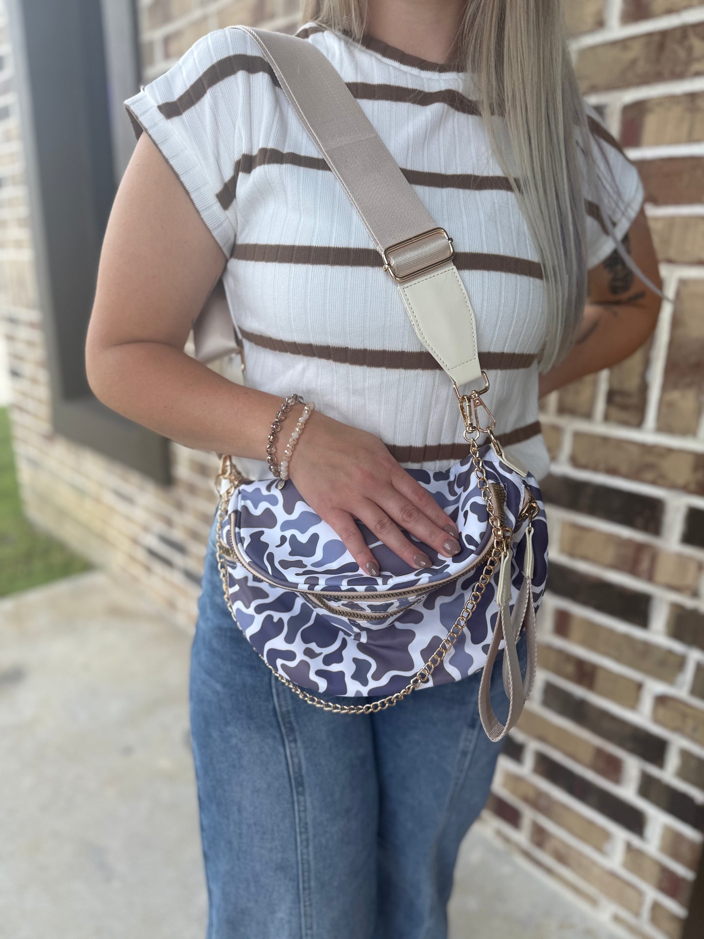 Camo Double Zip Crossbody Bag