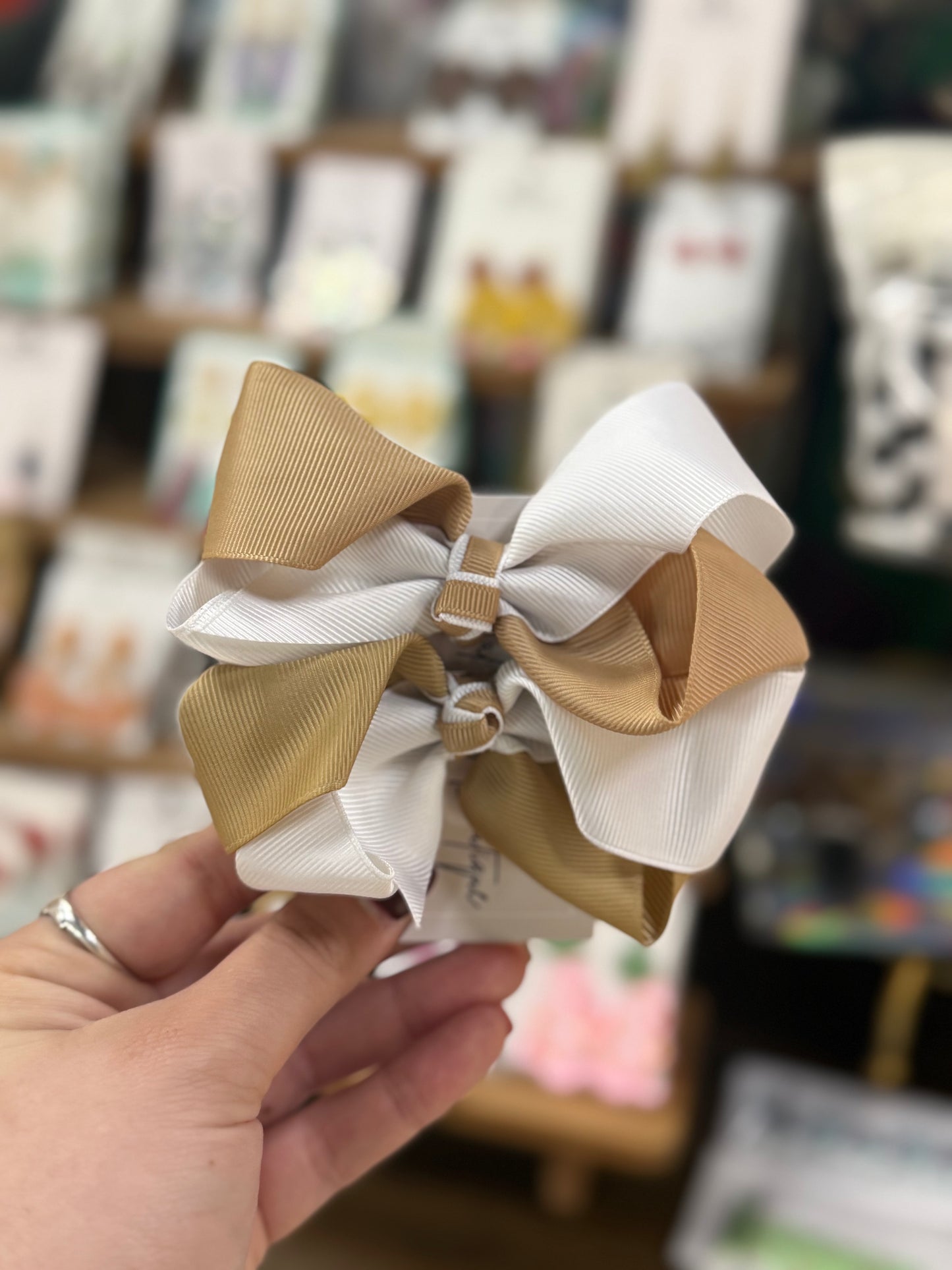 Light Brown & White 4 in. Piggie Hair Bows