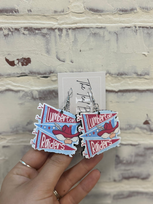 Lumberton Raiders Flag Wooden Earrings