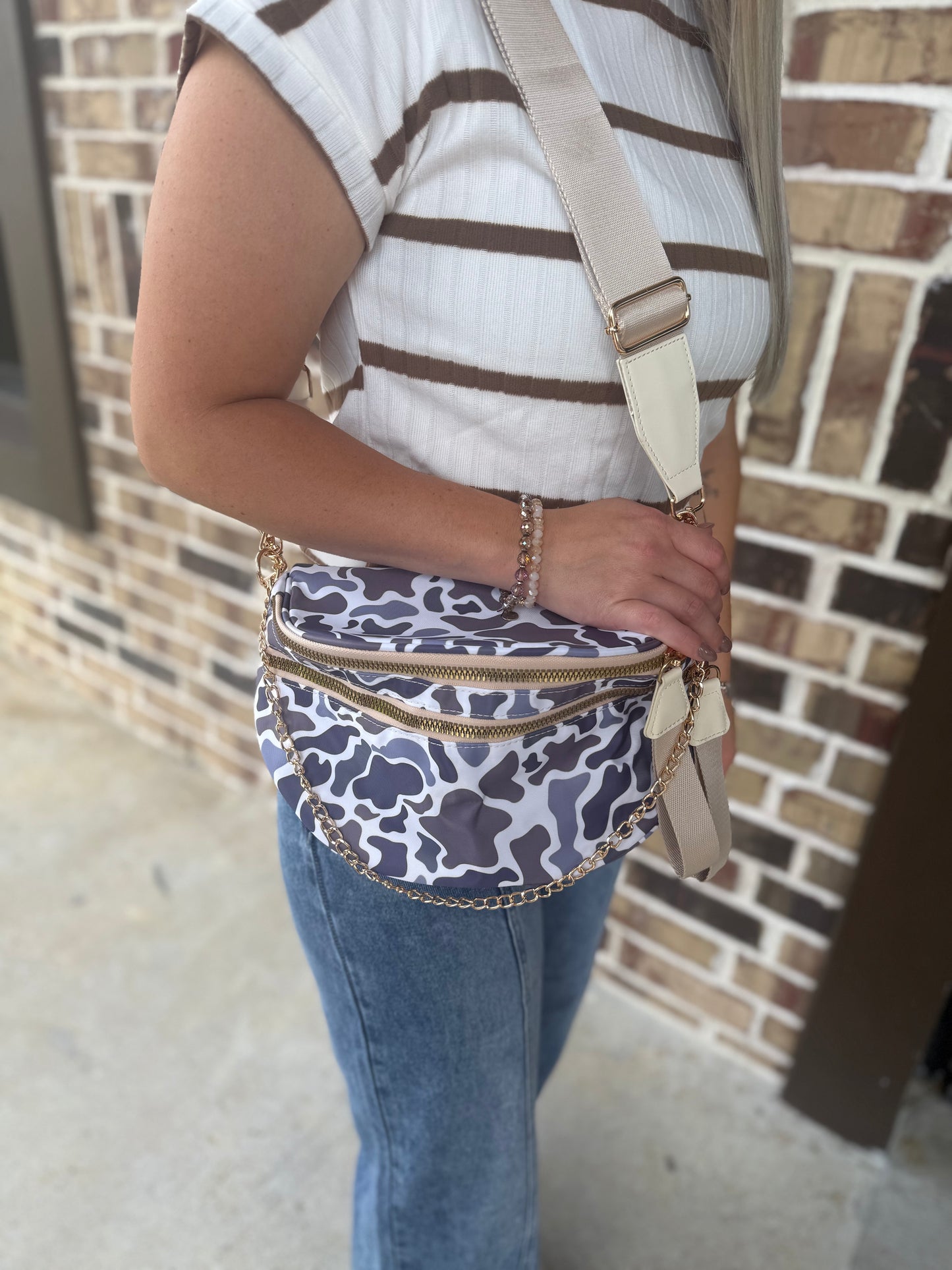 Camo Double Zip Crossbody Bag