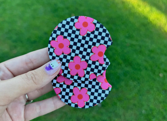 Car Coaster Set: Checkered Flowers