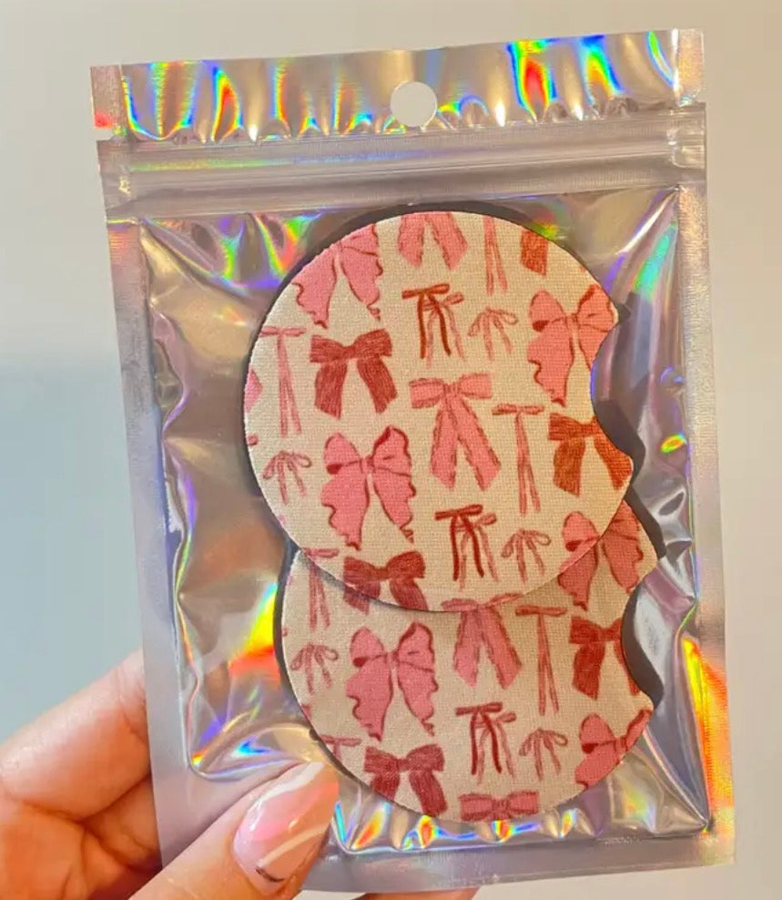 Car Coaster Set: Pink & Red Bows