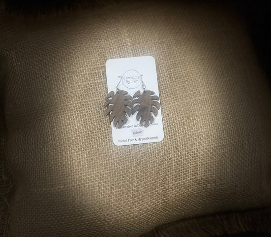 Wooden Tropical Leaf Earrings