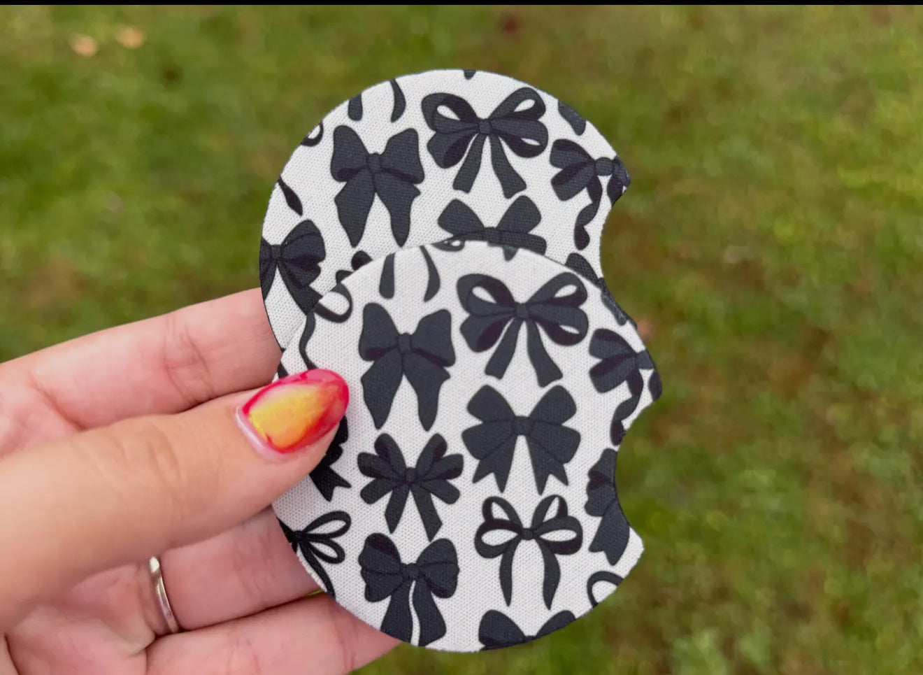 Car Coaster Set: Black Coquette Bows