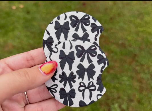 Car Coaster Set: Black Coquette Bows