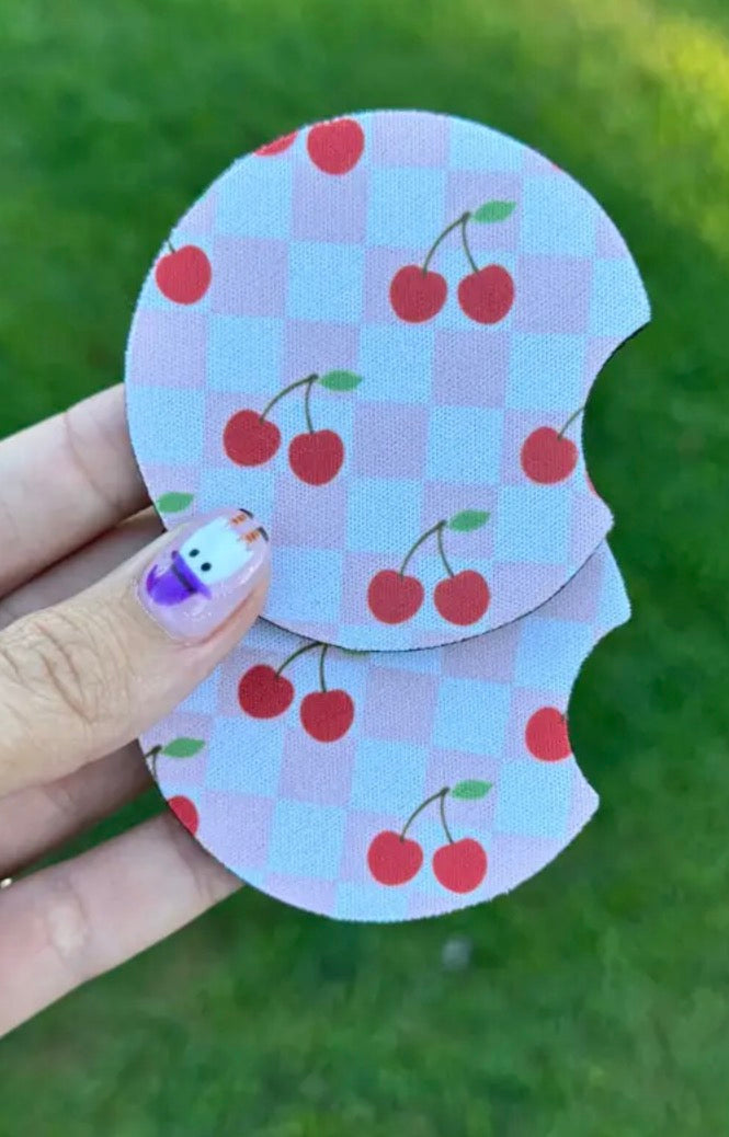 Car Coaster Set: Checkered Cherry