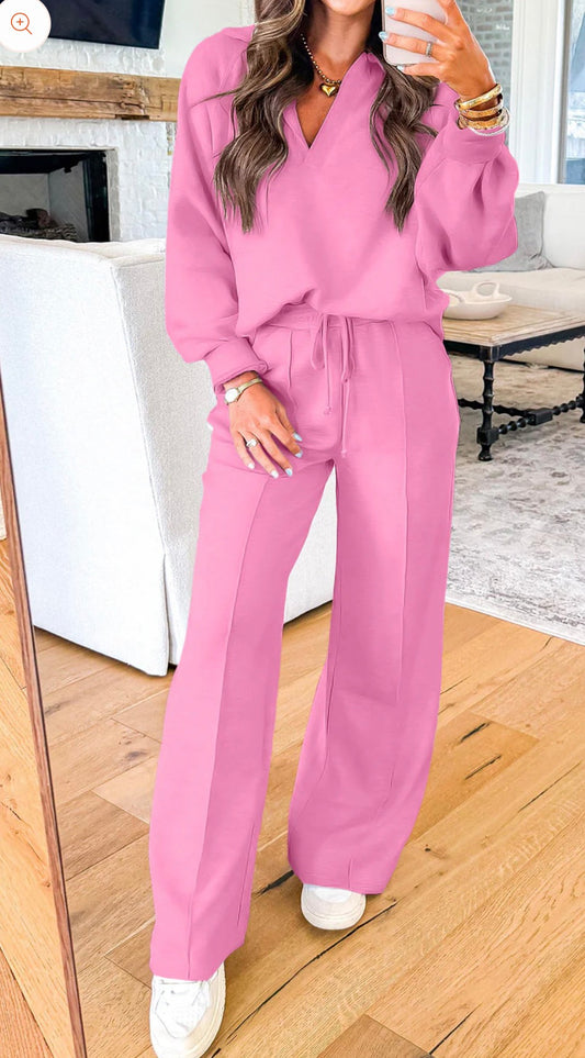 Pink Sweatpants Suit Set