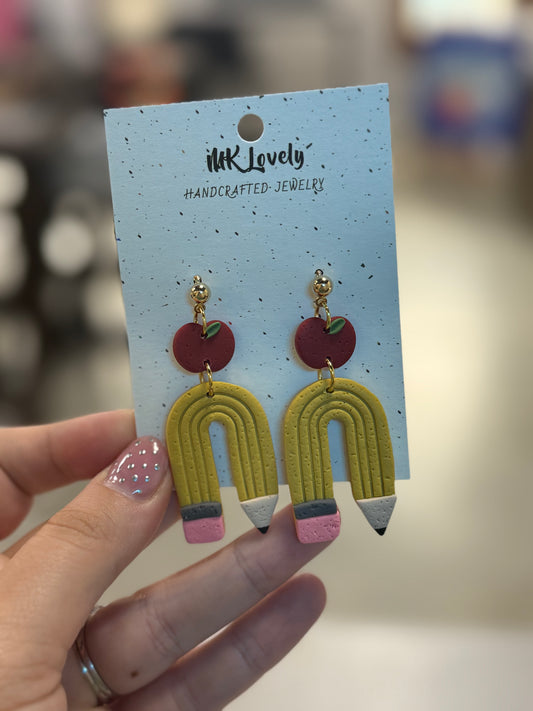 Pencil Apple Dangle Earrings
