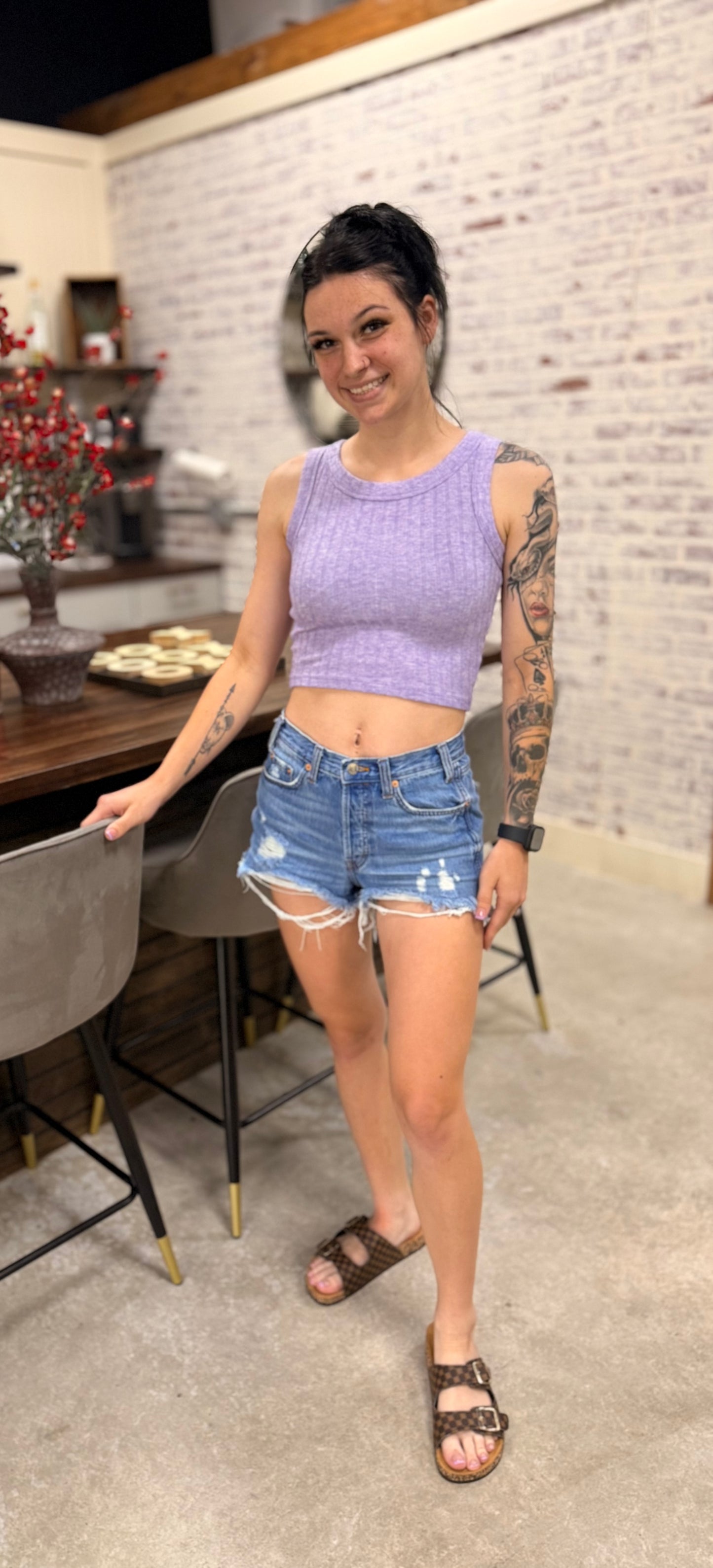 Ribbed Boat Neck Cropped Top