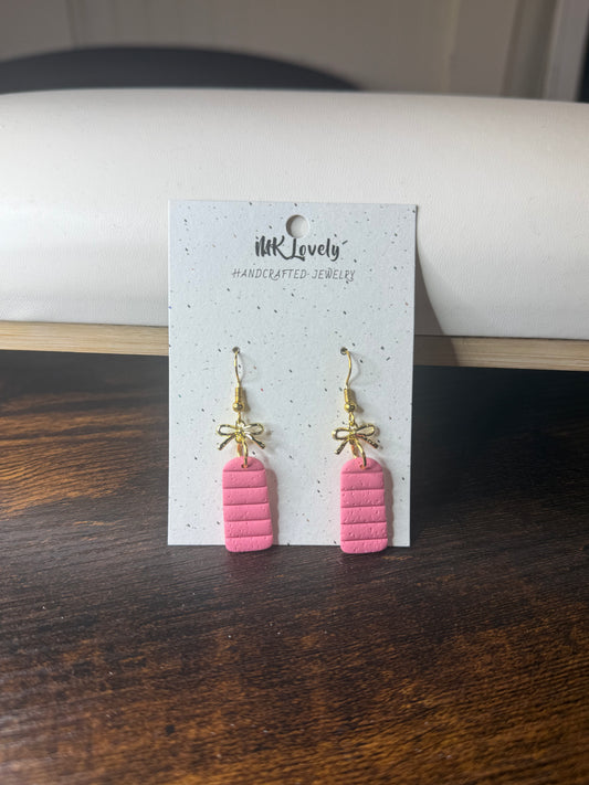 Pink Striped Bow Dangles