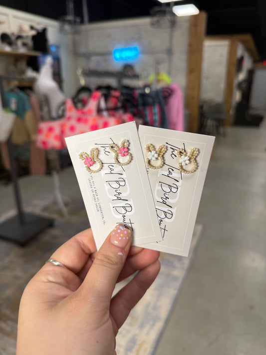 Bunny Pearl Earrings w/ Flower