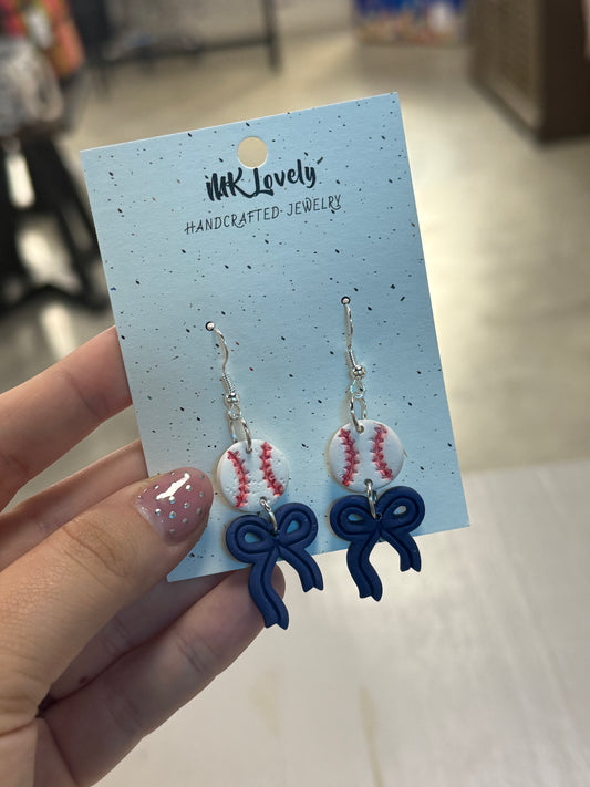 Baseball/Bow Earrings