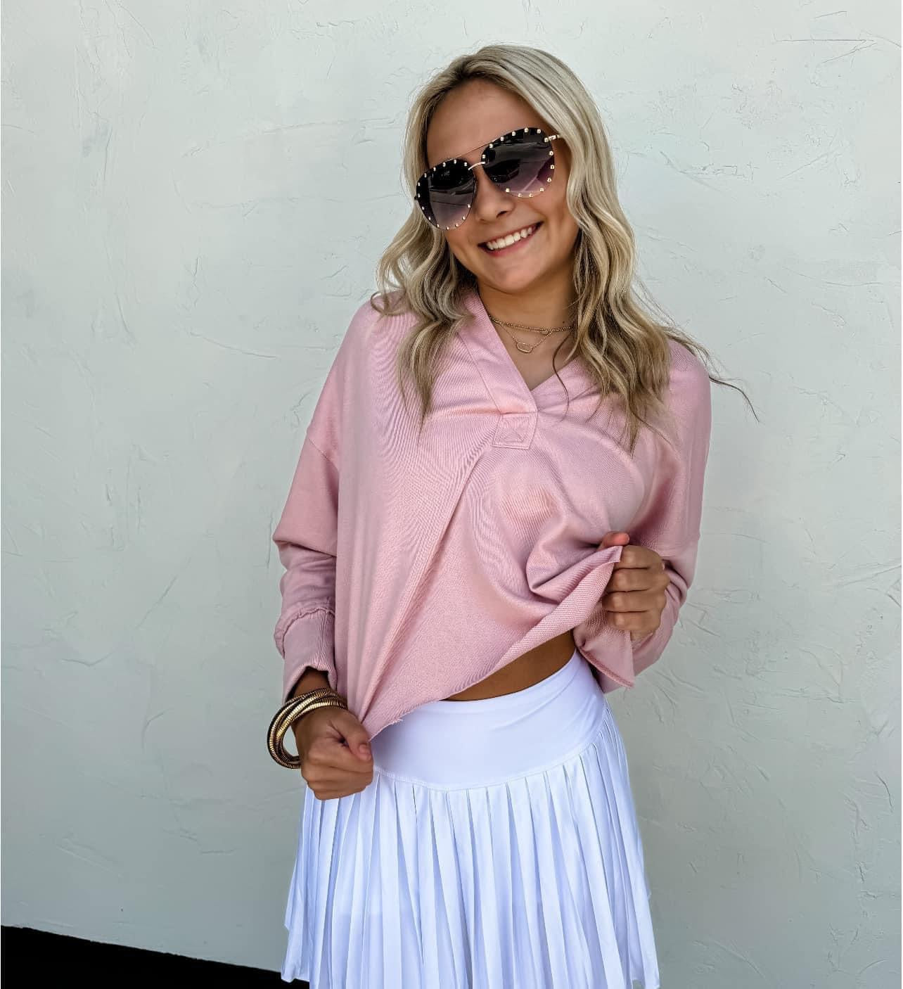 Rowan Raw Hem Hoodie Sweatshirt in Blush