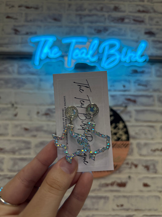 Silver Rhinestone Texas Earrings