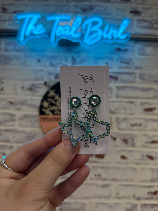 Blue Rhinestone Texas Earrings