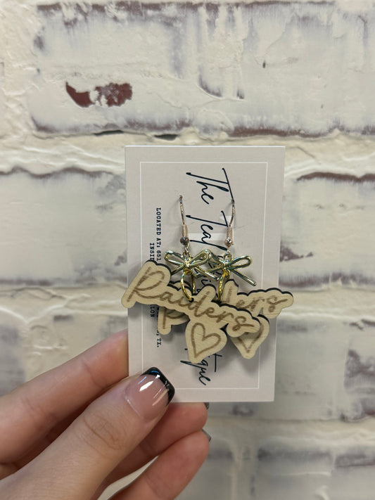 Wooden Raider Heart & Bow Earrings